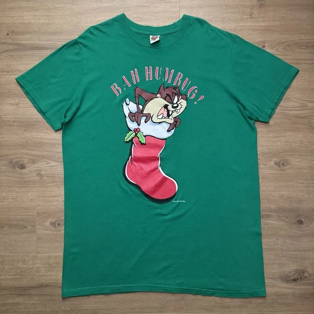 Vintage Looney Tunes Tasmanian Devil Taz Sleep Shirt Sz OSFA Christmas 90s 1997